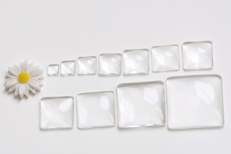 Clear Glass Dome Square Cabochon Cameo 6mm-40mm