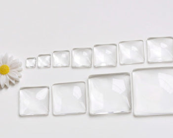 Clear Glass Dome Square Cabochon Cameo 6mm-40mm