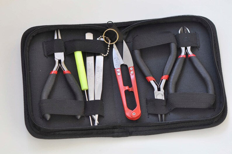 Jewelry Making Starter Kit Pliers Awl With Black Case Set of 8 Pieces