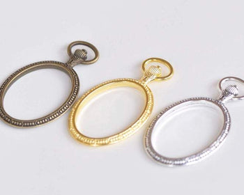 4 pcs Antique Bronze/Silver/Gold Oval Pocket Watch Frame Pendants