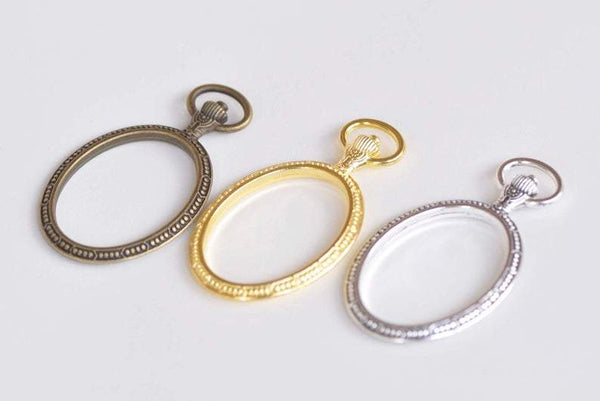 4 pcs Antique Bronze/Silver/Gold Oval Pocket Watch Frame Pendants
