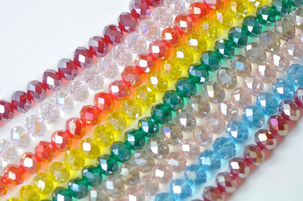 One Strand AB Color Faceted Rondelle Crystal Glass Abacus Beads