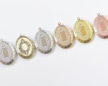Brass Cross Oval Flat Photo Locket Pendants 22x29mm