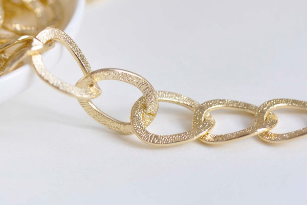 6.6 ft (2m) Light Gold Aluminium Chunky Textured Curb Chain 15x20mm