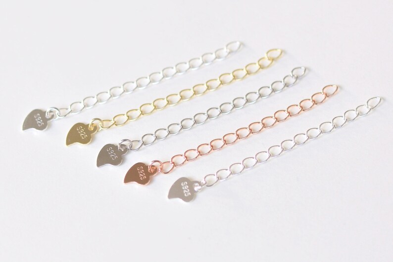 925 Sterling Silver Heart Tags Extender 5cm Extension Chain