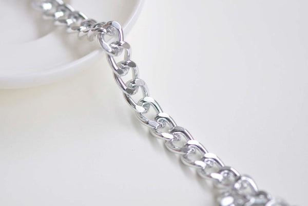 6.6 ft (2m) Silver Tone Aluminium Thick Curb Chain Unsoldered Links A4100