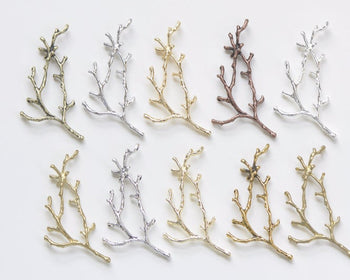Brass Coral Branch Connectors Twig Pendants 30x52mm Set of 2