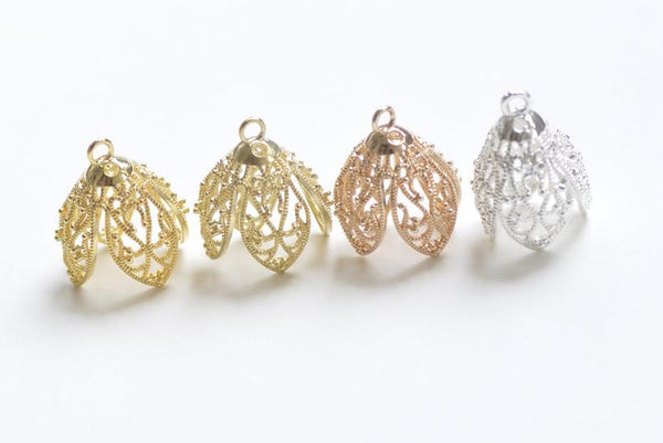 Filigree Flower High Quality Bead Caps Pendants Set of 4