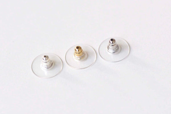 Brass Silicon Comfort Disc Earring Backs Stoppers Silver/Gold/Platinum Set of 10