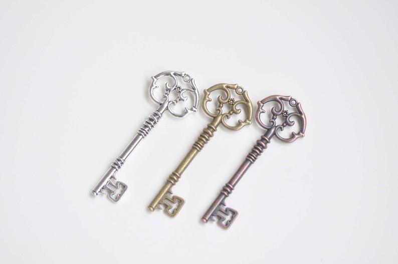 Skeleton Key Pendants Charms Bronze/Silver/Copper Set of 5