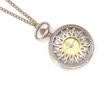 1 PC Antique Bronze Large Filigree Pocket Watch Necklace 47mm A931