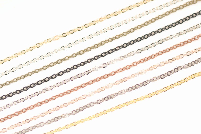 16ft (5m) Brass Flat Cable Chain Link 2mm Various Colors