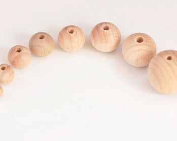 Round Unfinished Beech Wood Beads 10mm-25mm
