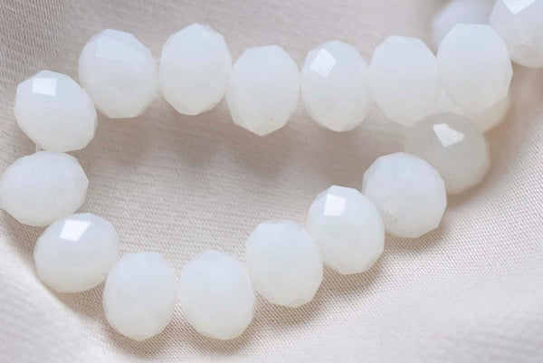 One Strand Jade White Faceted Rondelle Crystal Glass Abacus Beads 8x10mm A4615