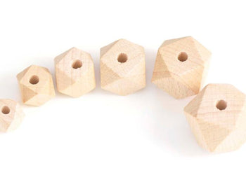 Faceted Geometric Beech Wood Beads Wooden Findings 10mm to 30mm