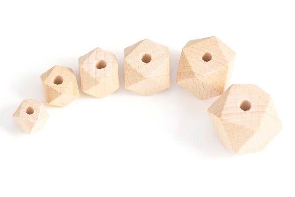 Faceted Geometric Beech Wood Beads Wooden Findings 10mm to 30mm