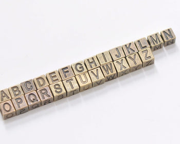 Antique Bronze Alphabet Large Hole Square Initial Letter Beads A-Z  Size 7mm