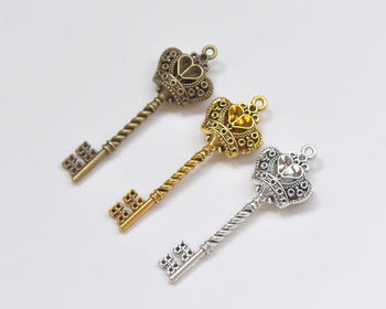 Antique Bronze/Silver/Gold Twisted Crown Key Charms 20x61mm