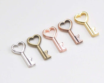 Antique Bronze/Silver/Copper/Gold/Rose Gold Heart Key Charms 7x15mm