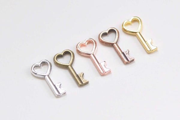 Antique Bronze/Silver/Copper/Gold/Rose Gold Heart Key Charms 7x15mm