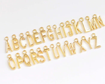 Shiny Gold Small Alphabet Letter Tags Initial Charms A-Z Size 6x16mm