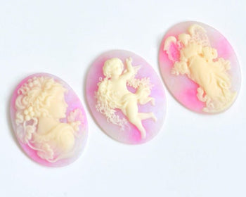 Gorgeous 1 pc Pink Resin Angel Lady Oval Cameo Cabochon 30x40mm