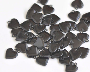20 pcs Smooth Black Heart Blank Charms Metal Pendants 14mm A3480