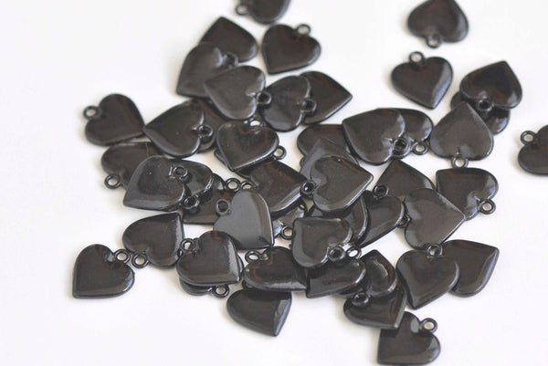 20 pcs Smooth Black Heart Blank Charms Metal Pendants 14mm A3480