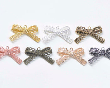 Lace Edge Bow Tie Knot Connectors Pendants Charms 23x43mm Bronze/Silver/Gold