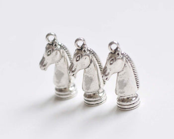 Antique Silver CHESS KNIGHT Horse Pendant Tassel Caps