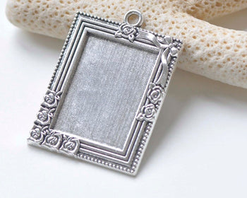 Antique Silver Rectangle Base Settings Flower Photo Frame Set of 6