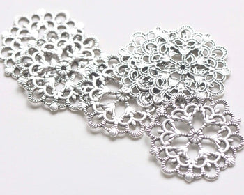 Antique Silver Snowflake Connectors Embellishments Charms 29mm Set of 10 A7577