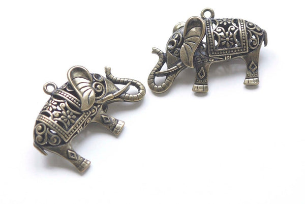 4 pcs Antique Bronze Filigree 3D Elephant Pendants 36x52mm