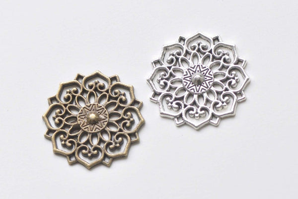 10 pcs Antique Bronze/Silver/Copper Flower Charms Pendants 31.5mm