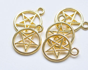 Shiny Gold Wicca Pentacle Pentagram Star Circle Charms 20mm