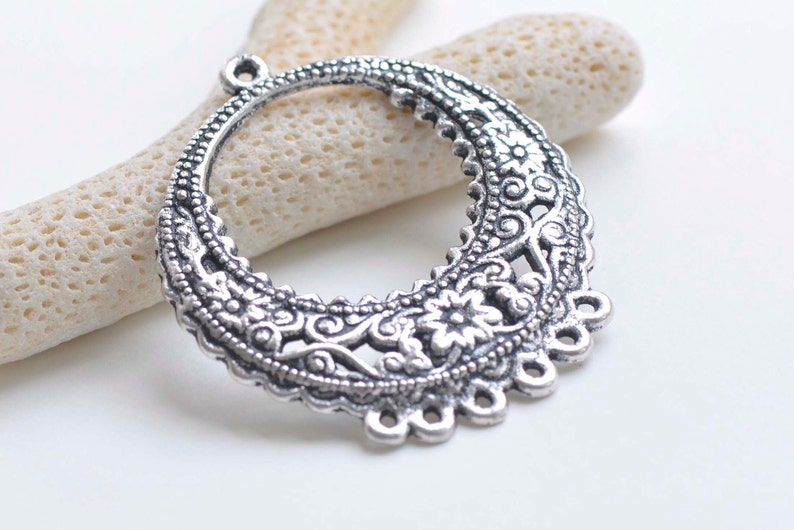 Antique Silver Fancy Chandelier Earring Drops Filigree Pendant Set of 6 A2756