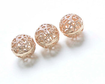 6 pcs Champagne Gold Plated Brass Filigree Ball Round Charms 12mm