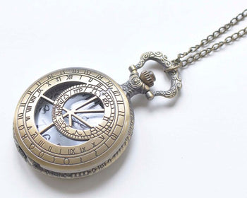 1 PC Antique Bronze Round Pocket Watch Necklace A978