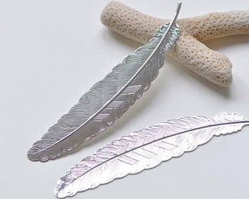 6 pcs of Shiny Silver Color Brass Feather Huge Size 24x110mm