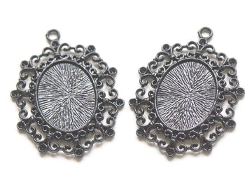 Filigree Black Oval Base Settings Pendants Match 18x25mm Cabochon Set of 5