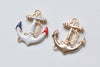 Half White/Black/Pink Enamel Gold Anchor Connector Charms Set of 5