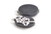 6 pcs of Black Acrylic Oval Pendant with Antique Silver Plum Flower 18x30mm A1243