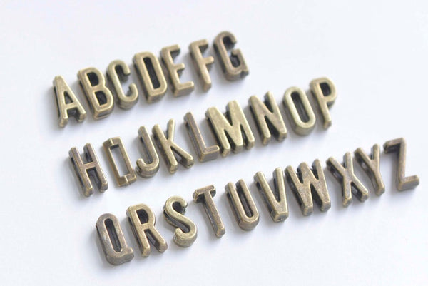 Antique Bronze Small Alphabet Letter Tags Initial Beads A-Z Size 6x11mm