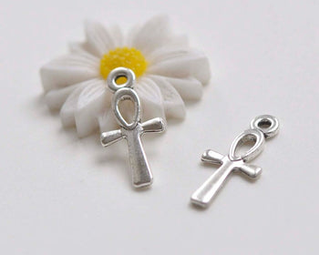 50 pcs of Antique Silver Egyptian Ankh Cross Charms 8x18mm A5979