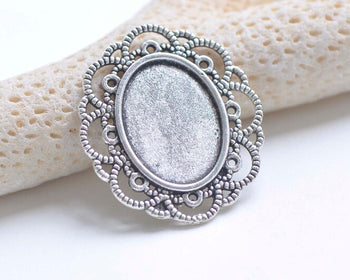 10 pcs Antique Silver Pendant Tray Oval Bezel Settings Match 13x18mm Cabochon