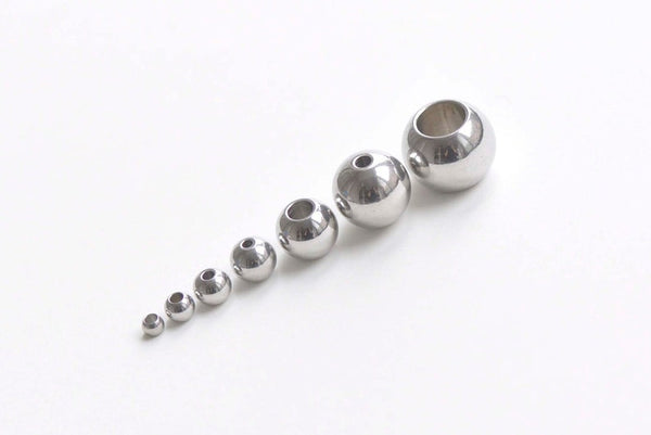 50 pcs Stainless Steel Seamless Round Loose Beads Smooth Spacer Beads 3mm-12mm