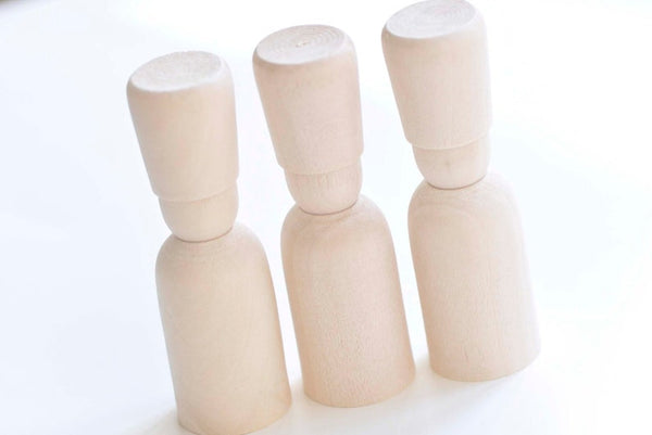 One Set of 5 Unfinished Solid Wood Solider People Peg Blanks