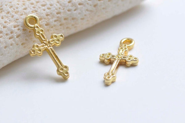 50 pcs of Gold Tone Cross Charms 11x21mm A3583