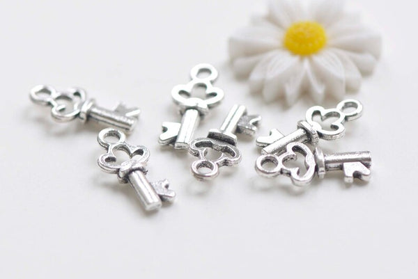 20 pcs Antique Silver Tiny Skeleton Key Charms 8x16mm A3940