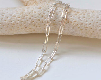 Polished 925 Sterling Silver Rectangle Link Chain